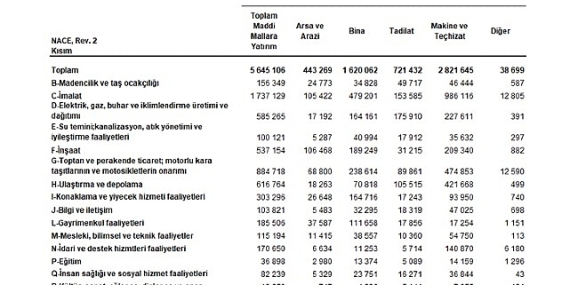 Yıllık Sanayi ve Hizmet İstatistikleri Yatırım Harcamaları, 2024